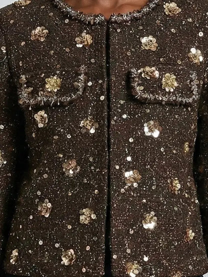 Embellished Tweed Jacket with Faux-Fur Cuffs - Jackets
