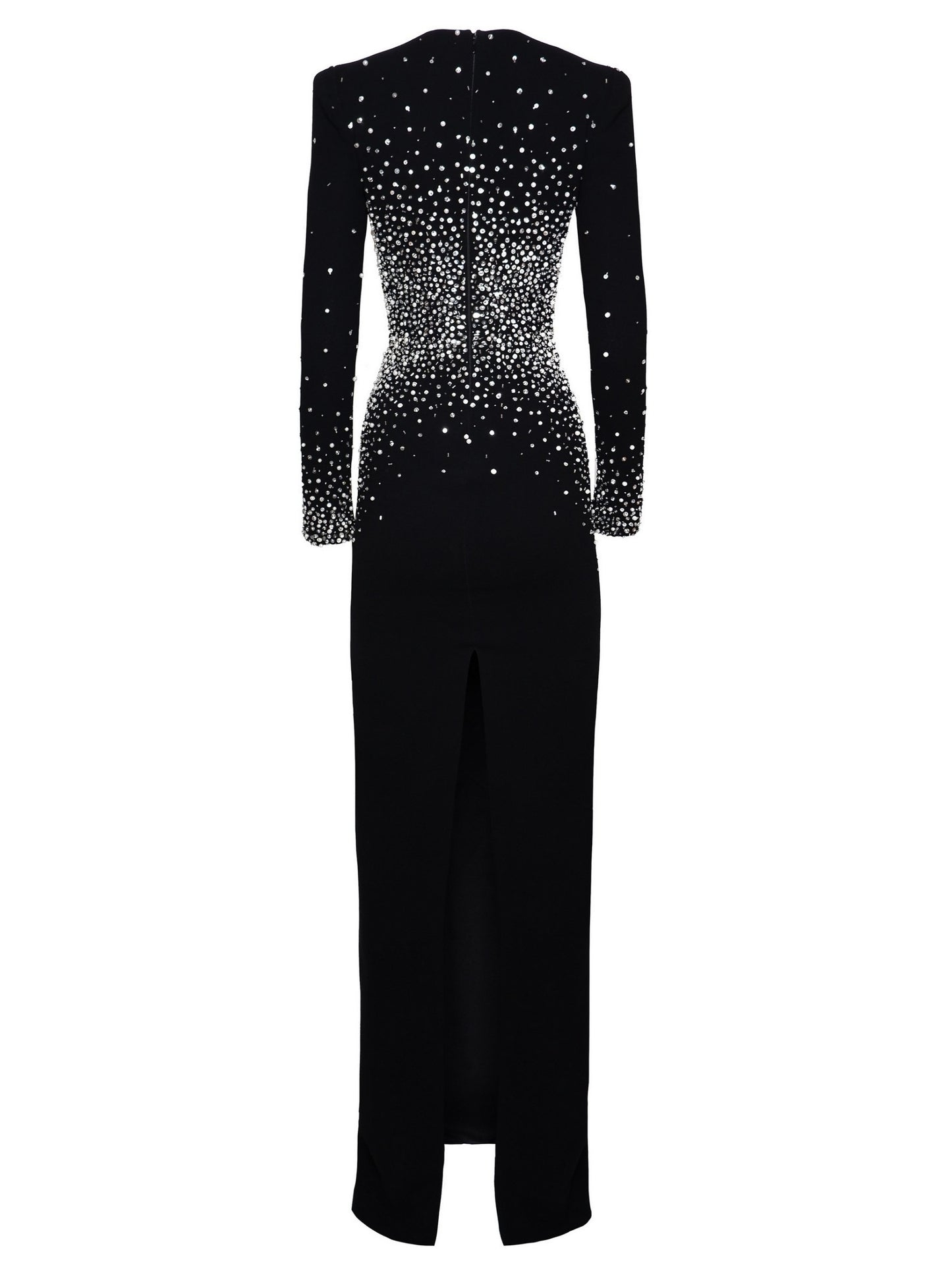 Embellished V-Neck Long Black Velour Gown