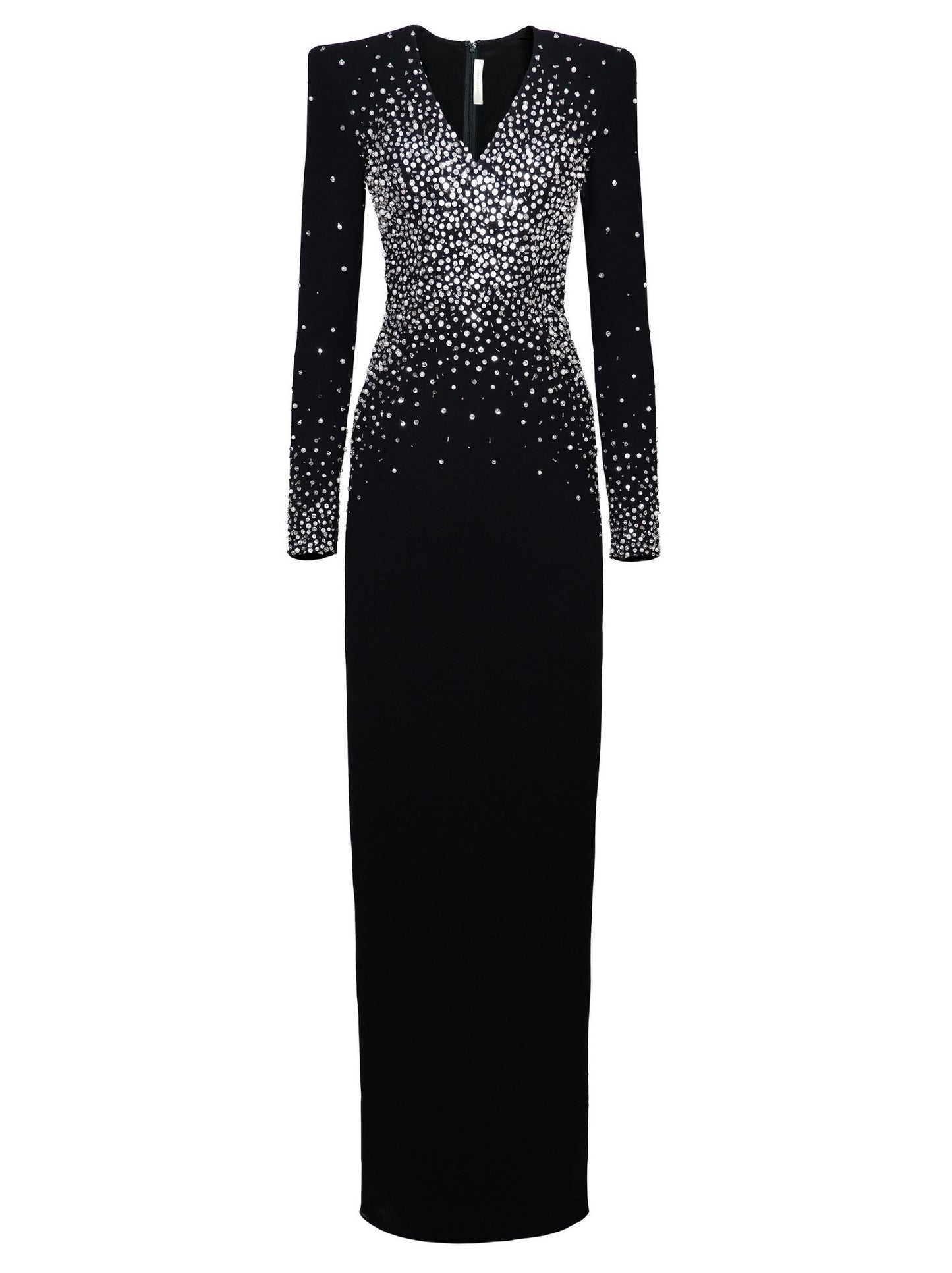 Embellished V-Neck Long Black Velour Gown