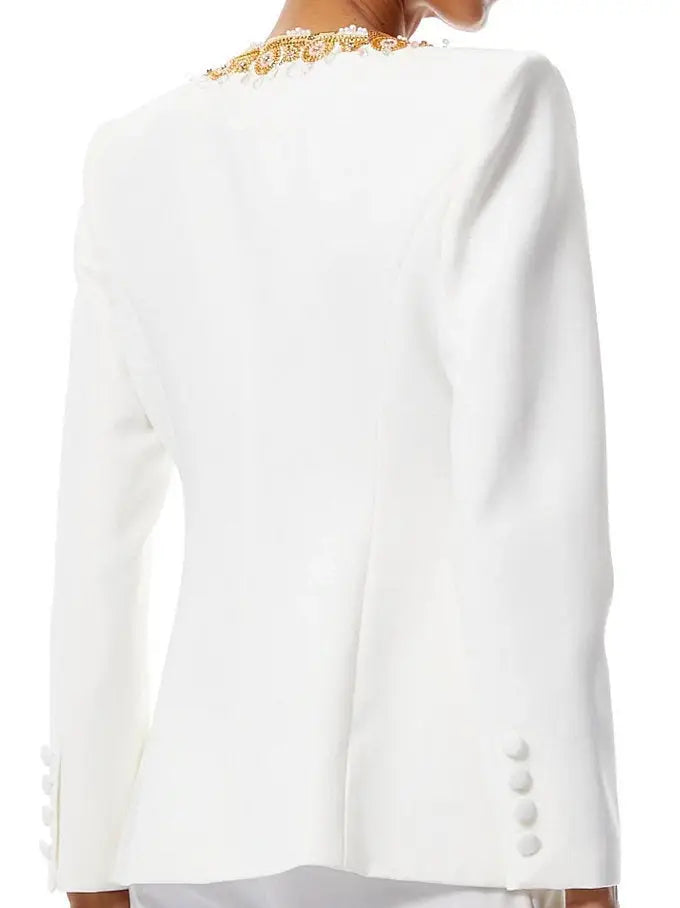 Embellished White Cotton-Blend Pantsuit - Suits & Sets