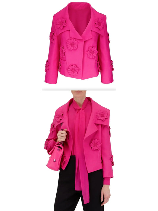 Embroidered Flower Jacket in Fuchsia Pink - Branna Couture