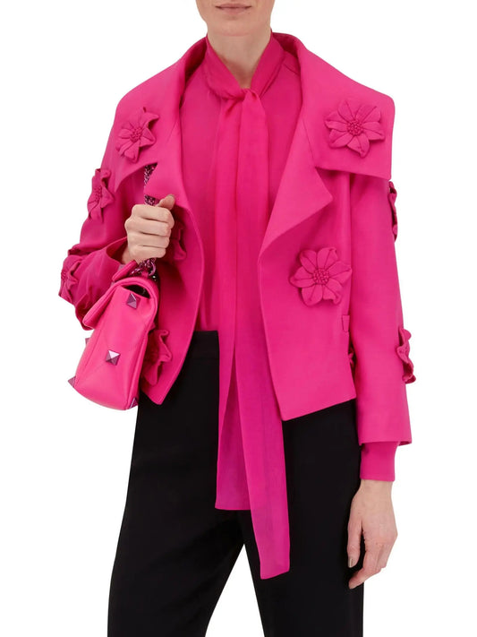 Embroidered Flower Jacket in Fuchsia Pink - Branna Couture