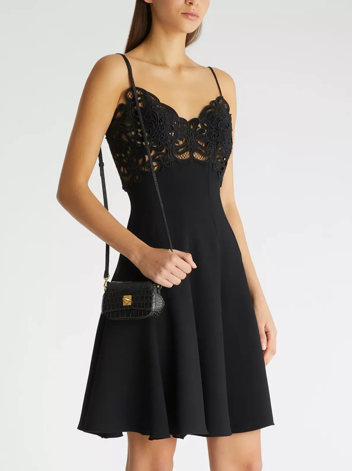 Embroidered Black Mini Slip Dress