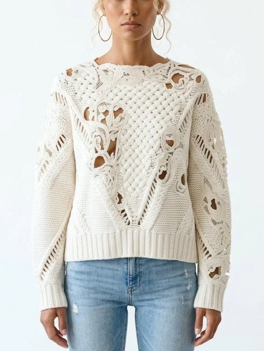 Embroidered Cut-Out Cashmere Sweater - Small - Sweaters & Knitwear