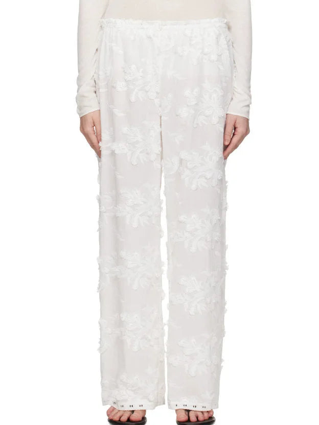 Embroidered White Straight Pants - Small - Jeans & Pants