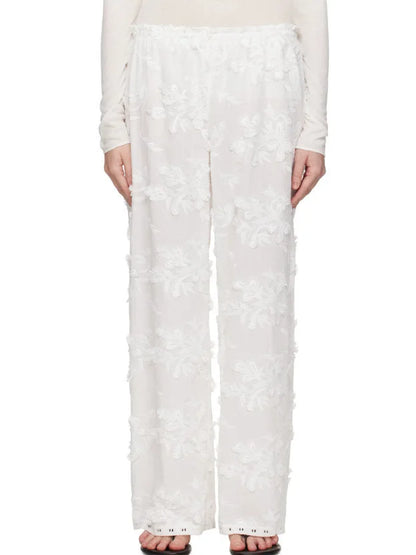 Embroidered White Straight Pants - Small - Jeans & Pants