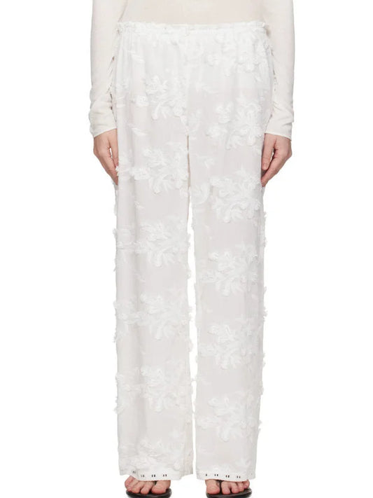 Embroidered White Straight Pants - Small - Jeans & Pants