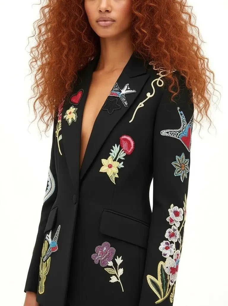 Embroidered Black Blazer and Pant Set - Suits & Sets