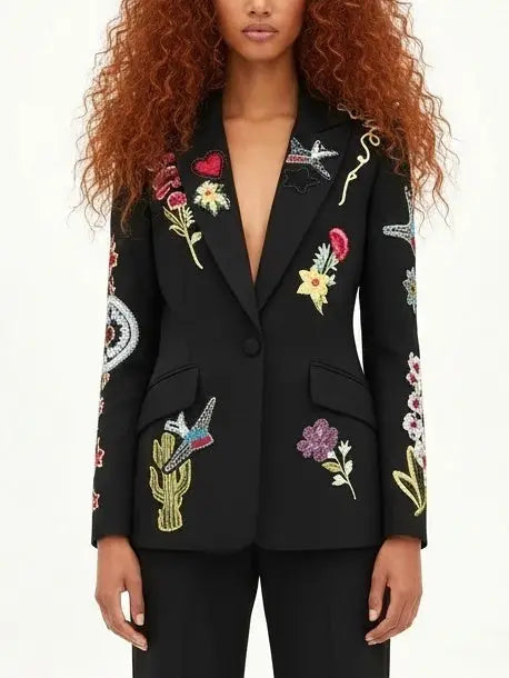 Embroidered Black Blazer and Pant Set - Suits & Sets
