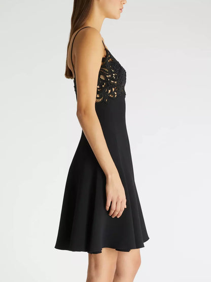 Embroidered Black Mini Slip Dress