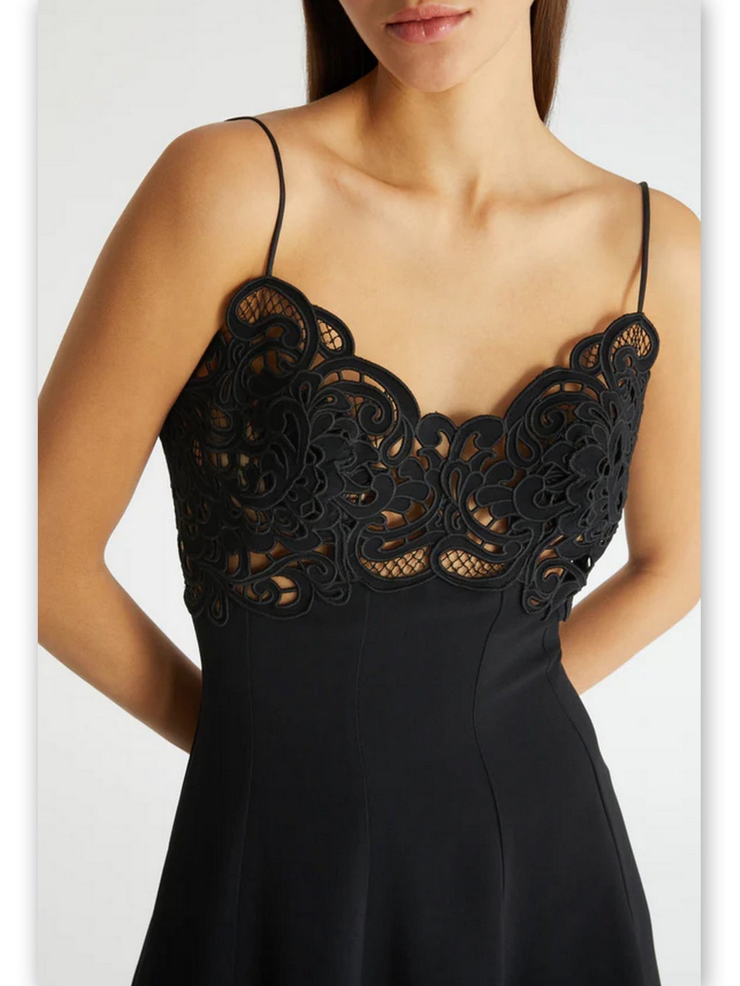 Embroidered Black Mini Slip Dress