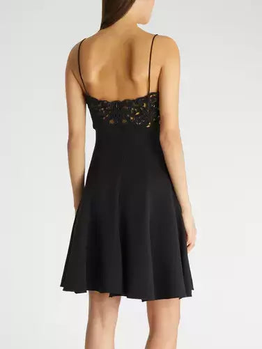 Embroidered Black Mini Slip Dress