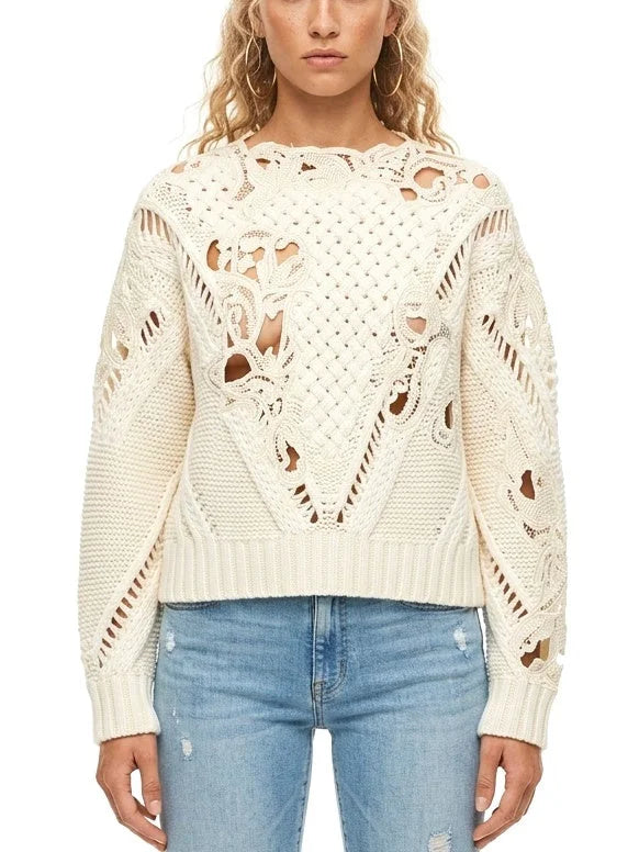 Embroidered Cut-Out Cashmere Sweater - Sweaters & Knitwear