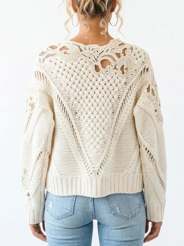 Embroidered Cut-Out Cashmere Sweater - Sweaters & Knitwear