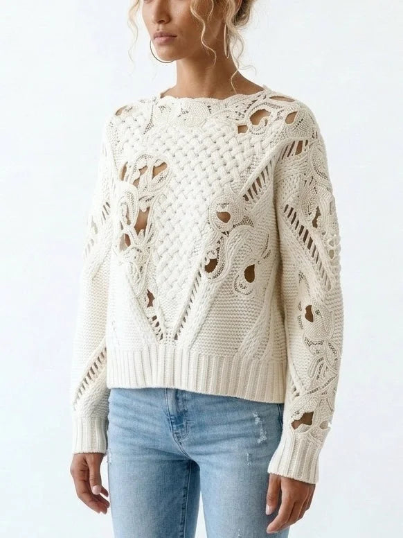 Embroidered Cut-Out Cashmere Sweater - Sweaters & Knitwear