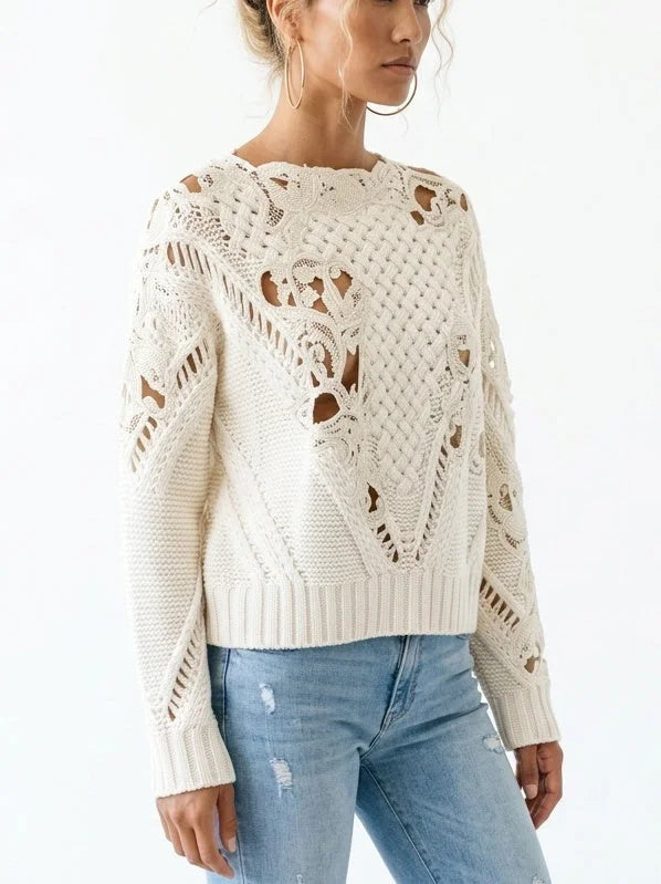 Embroidered Cut-Out Cashmere Sweater - Sweaters & Knitwear