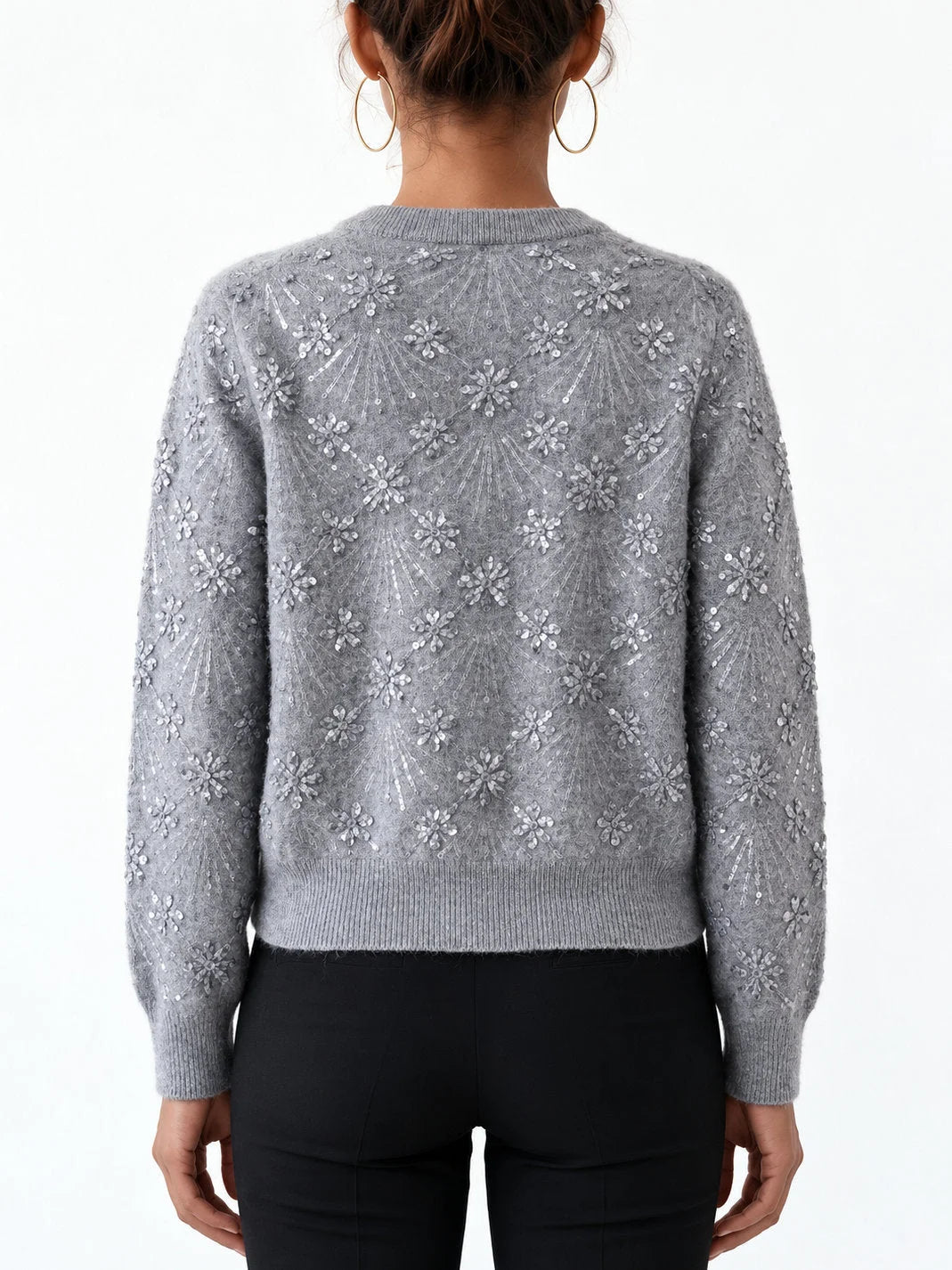 Embroidered Grey Cashmere Cardigan Sweater - Sweaters & Knitwear