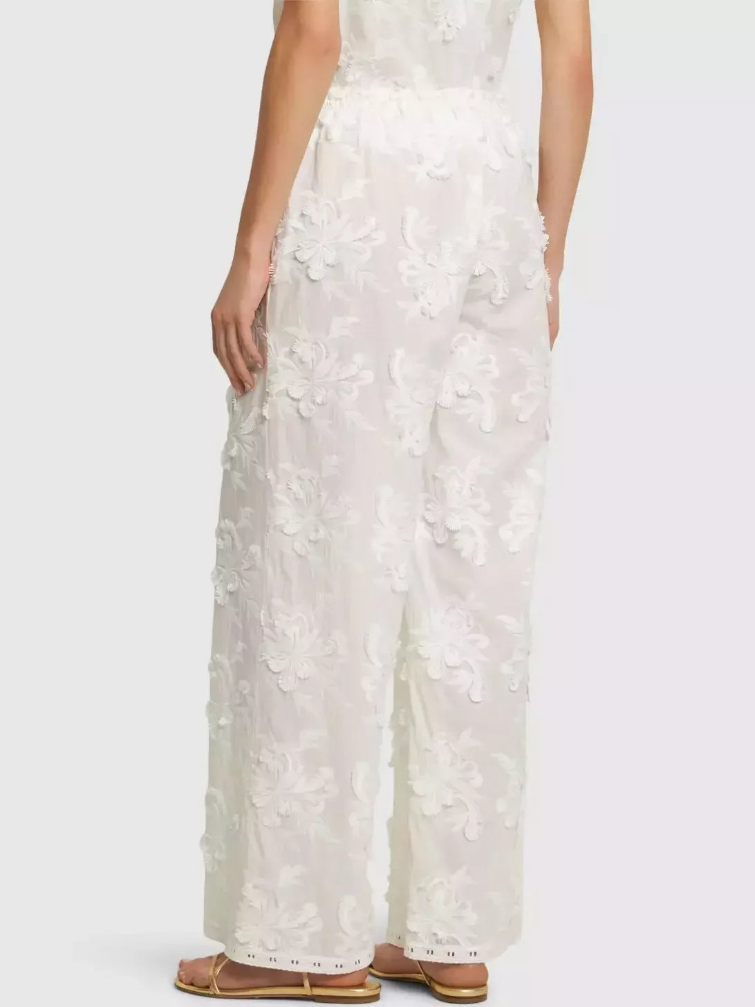 Embroidered White Straight Pants - Jeans & Pants