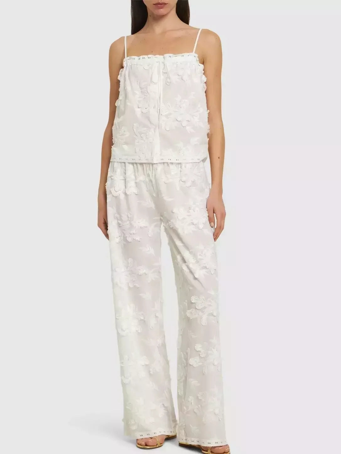 Embroidered White Straight Pants - Jeans & Pants