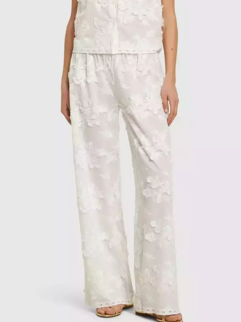 Embroidered White Straight Pants - Jeans & Pants