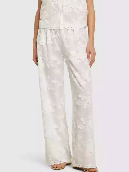 Embroidered White Straight Pants - Jeans & Pants