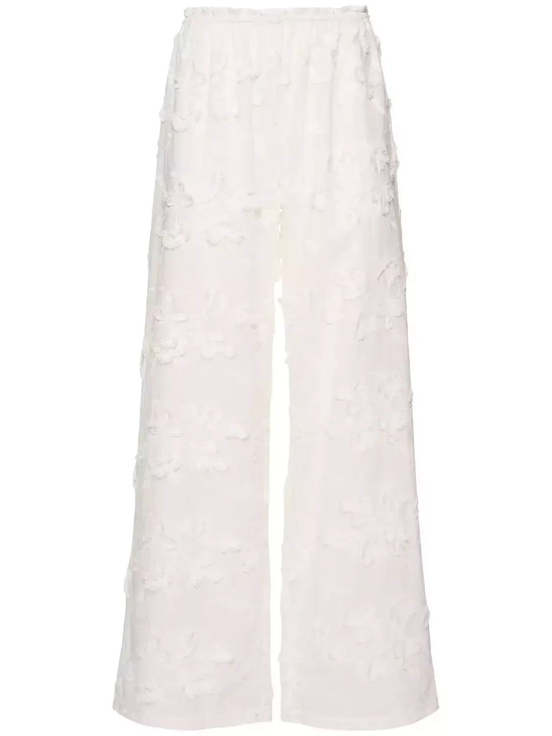 Embroidered White Straight Pants - Jeans & Pants