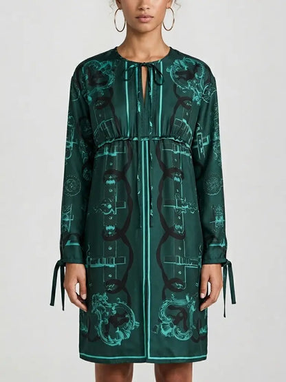 Emerald Print Silk Tunic Mini Dress - s - Dresses