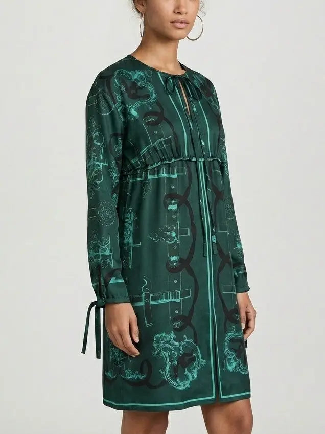 Emerald Print Silk Tunic Mini Dress - Dresses
