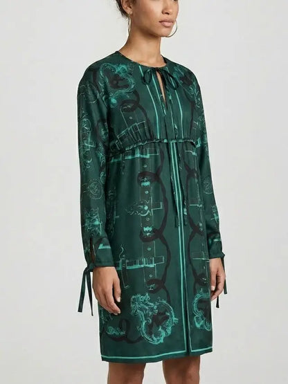 Emerald Print Silk Tunic Mini Dress - Dresses