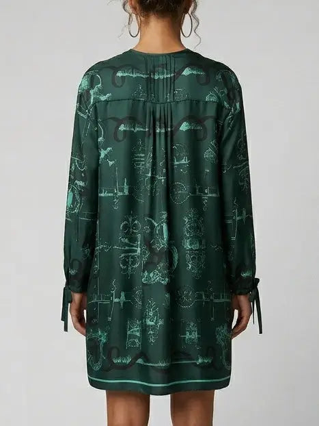 Emerald Print Silk Tunic Mini Dress - Dresses