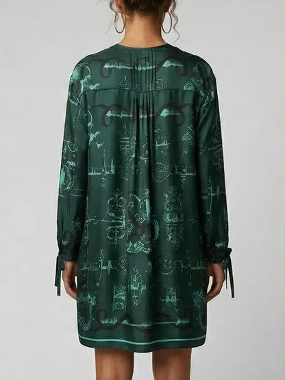 Emerald Print Silk Tunic Mini Dress - Dresses