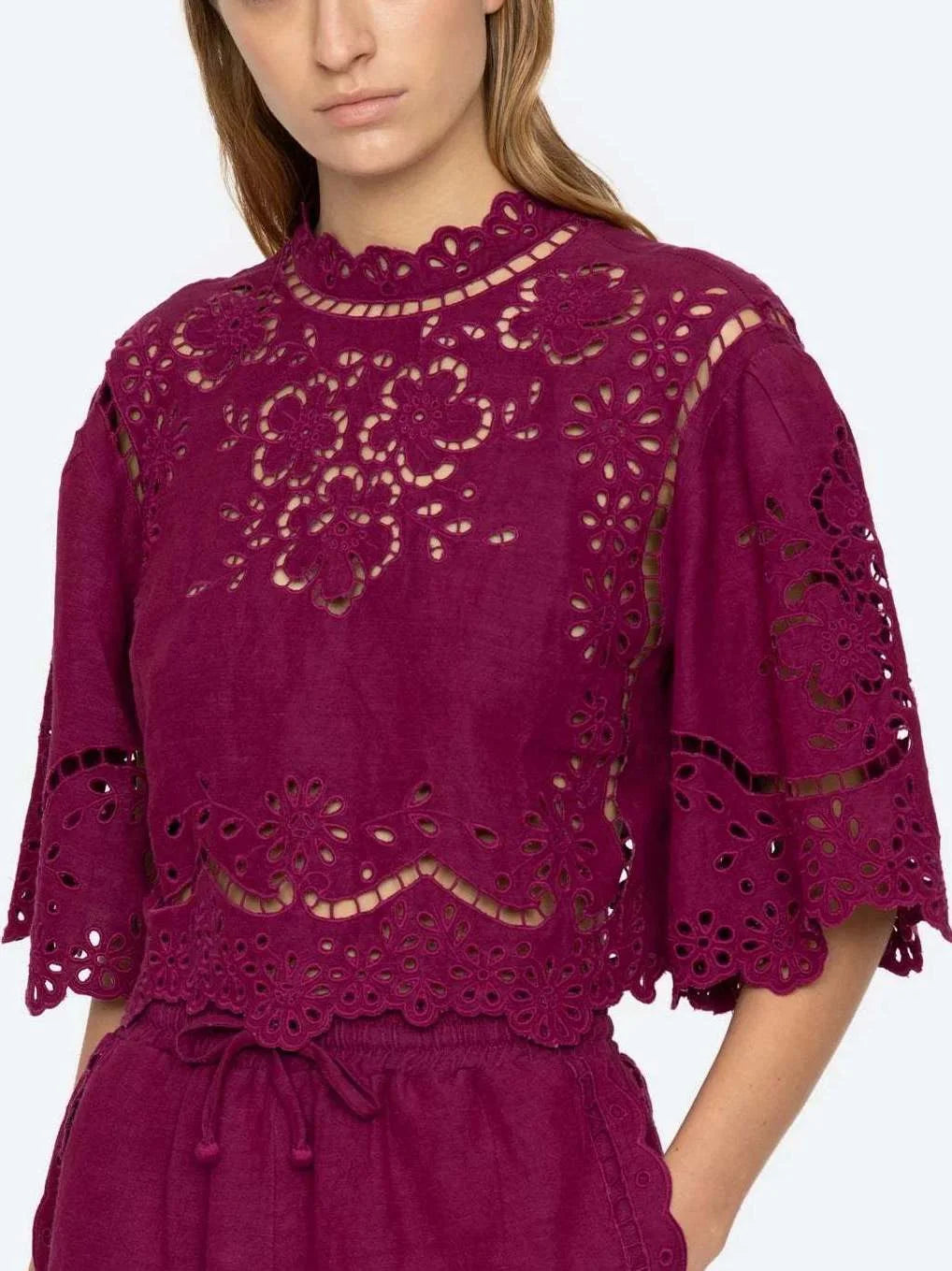 Eyelet Embroidered Top and Short Set - Suits & Sets
