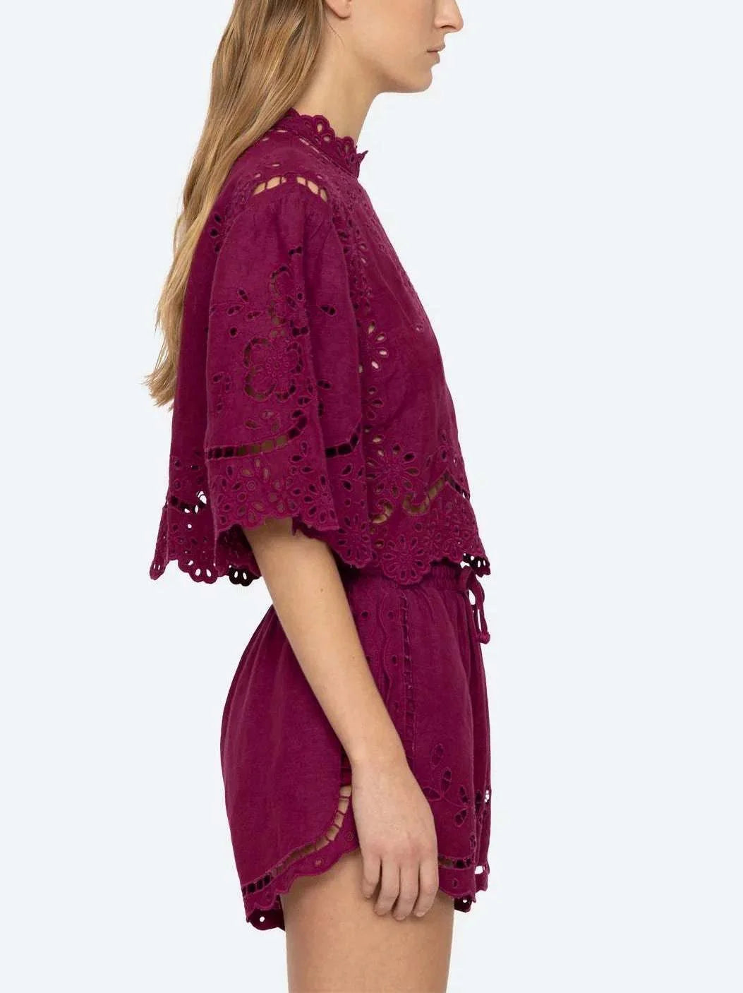 Eyelet Embroidered Top and Short Set - Suits & Sets