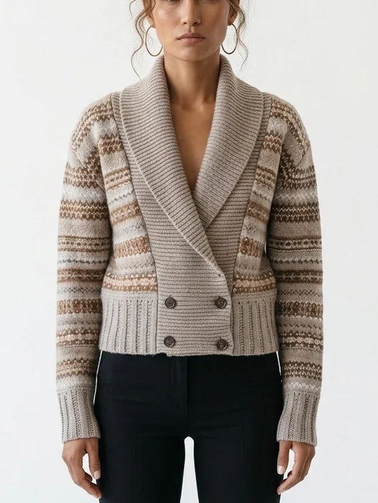 Fair Isle Shawl Collar Double Breasted Wool Cardigan - Small - Sweaters & Knitwear