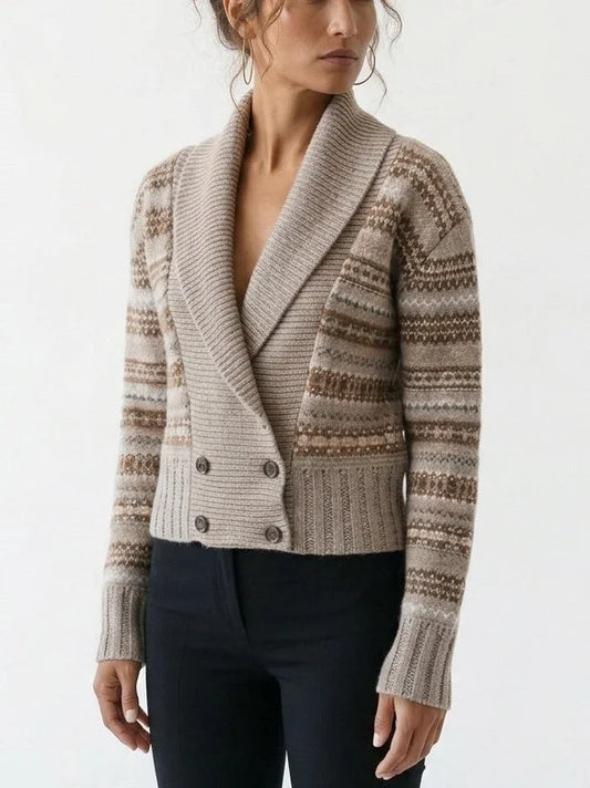 Fair Isle Shawl Collar Double Breasted Wool Cardigan - Sweaters & Knitwear