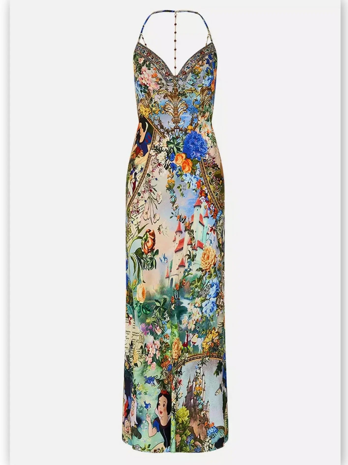 Fairy Tale and Floral Printed Silk Chain-Detail Slip Dress - Branna Couture