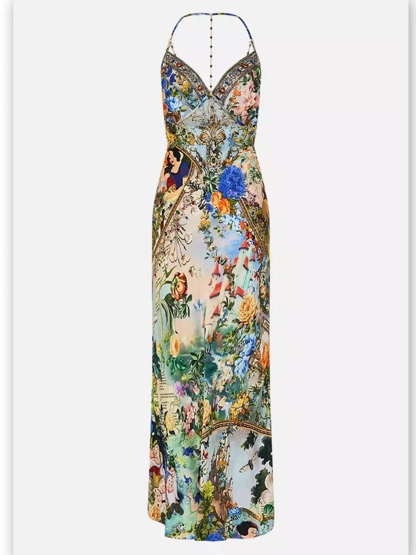 Fairy Tale and Floral Printed Silk Chain-Detail Slip Dress - Branna Couture