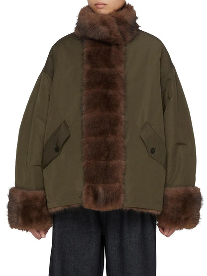 Faux-Fur Lined and Trimmed Oversize Green Jacket - Small - Jackets