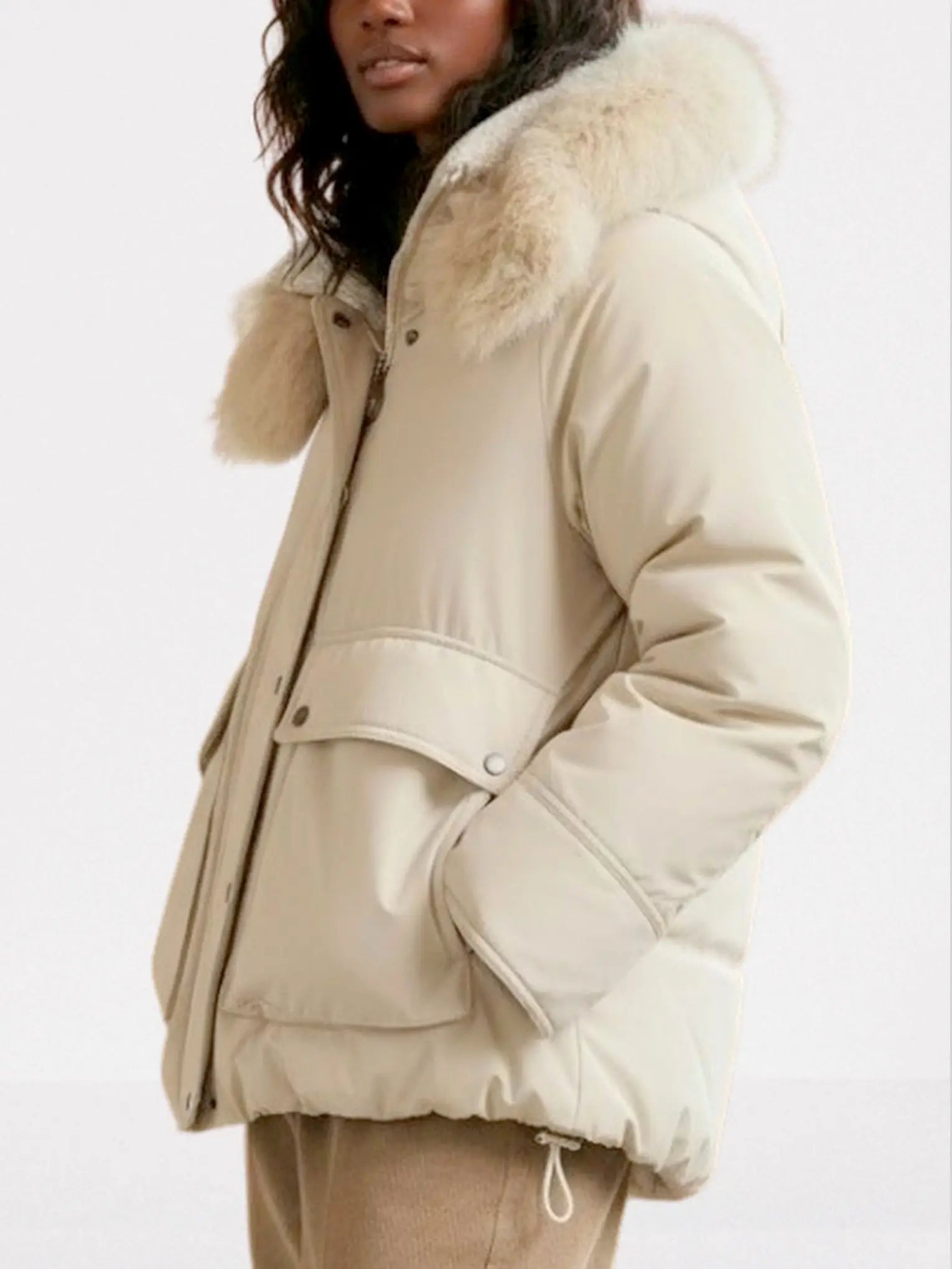 Faux-Fur Trim Hooded Puffer Jacket - Jackets