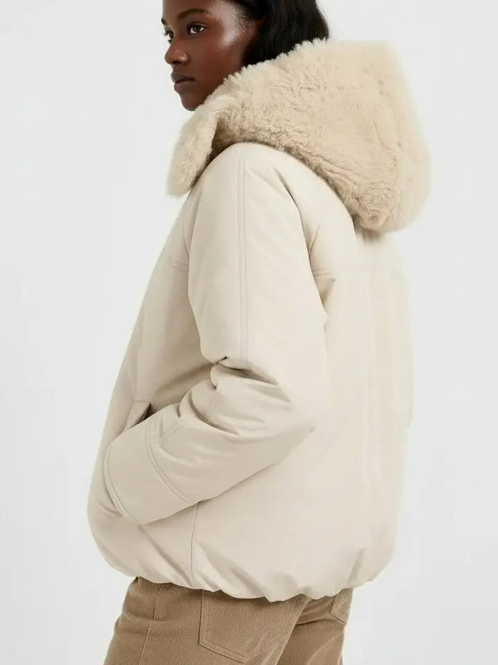 Faux-Fur Trim Hooded Puffer Jacket - Jackets