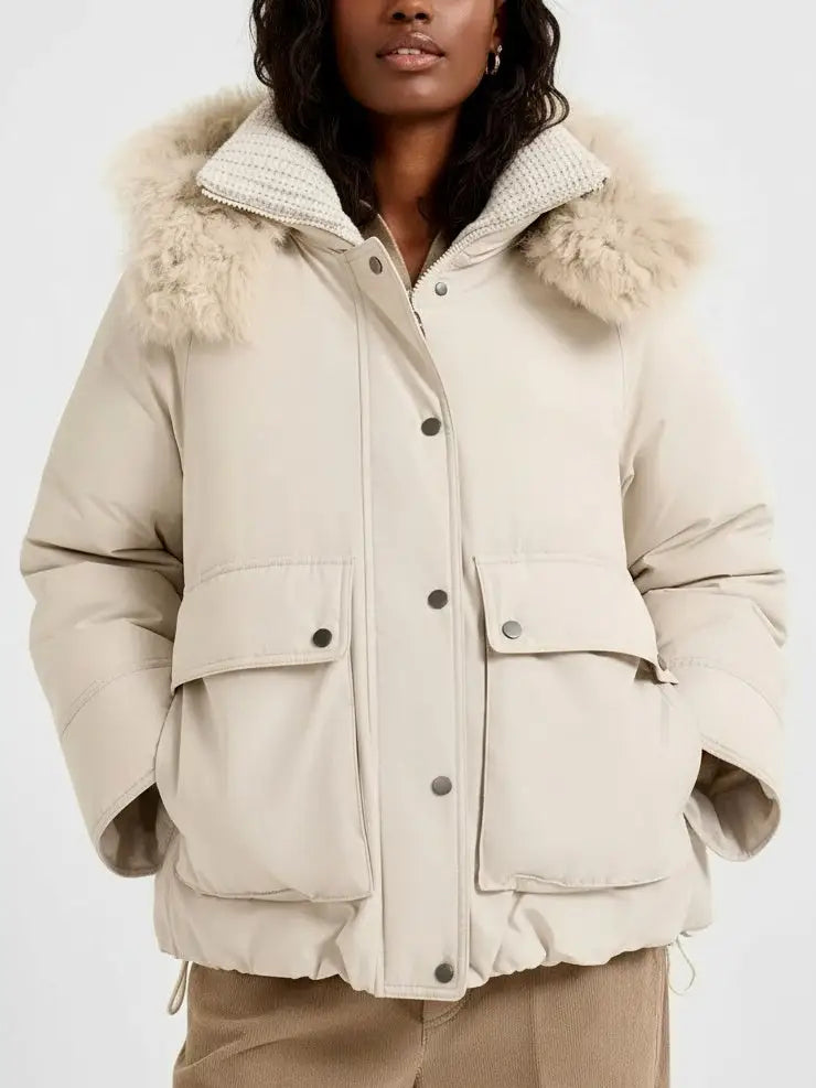 Faux-Fur Trim Hooded Puffer Jacket - Jackets
