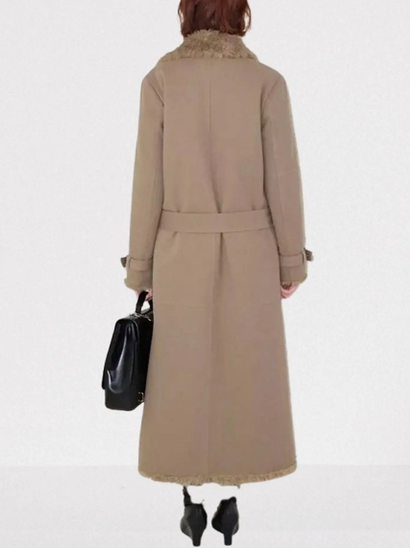 Faux-Shearling Lined Long Buckle Coat - Coats