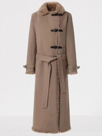 Faux-Shearling Lined Long Buckle Coat - Coats