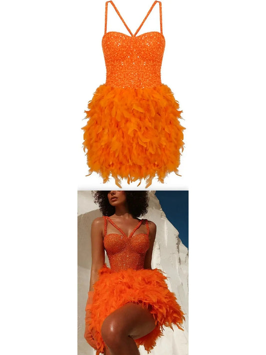 Feather-Trim Sequin-Embellished Bustier Dress - Branna Couture