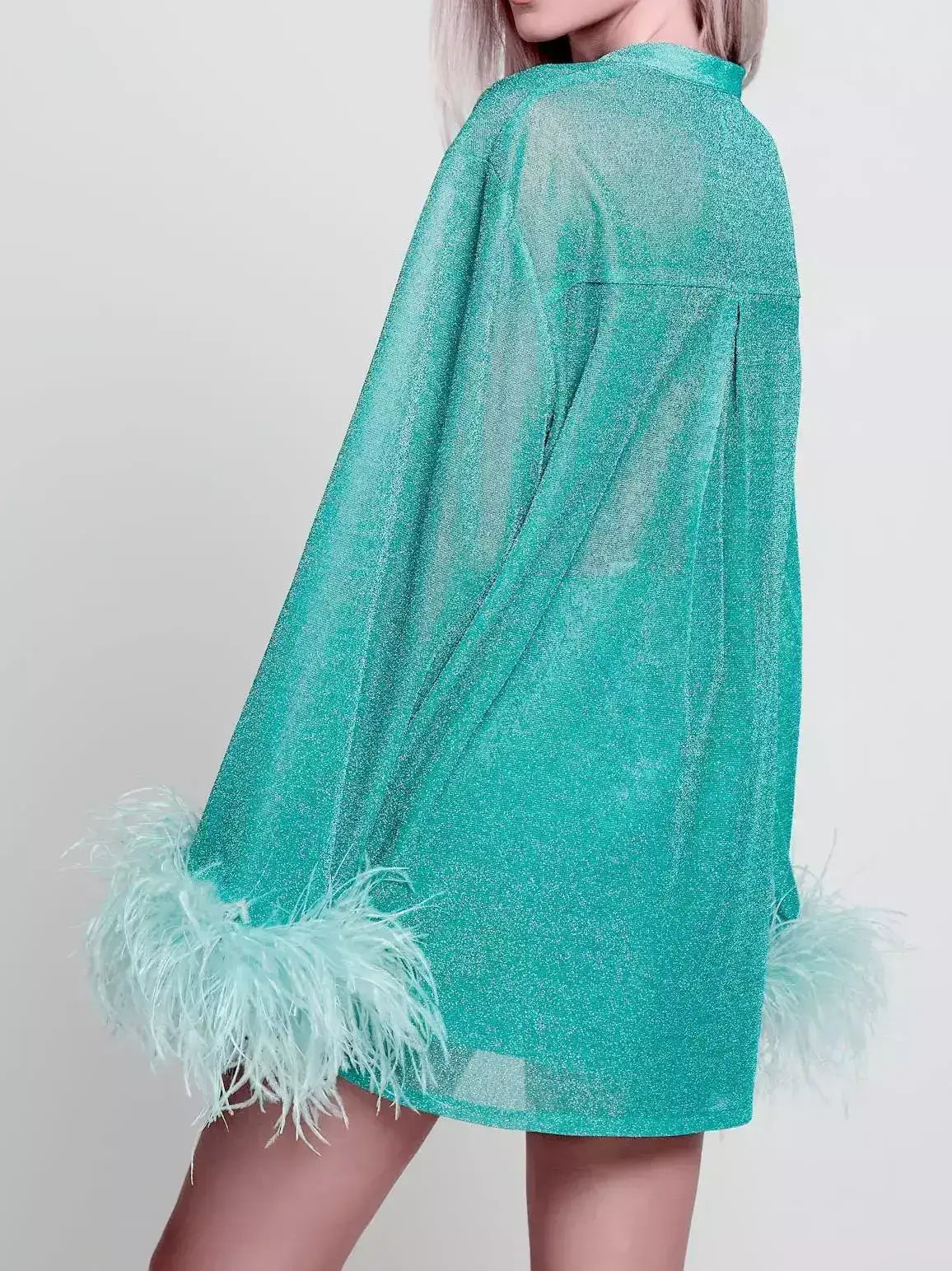 Feather-Trim Shimmer Button-Up Top - Tops