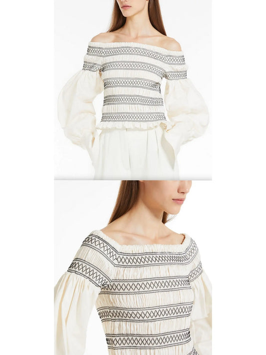 Feminine Off-Shoulder Smocked Blouse in Cotton - Branna Couture