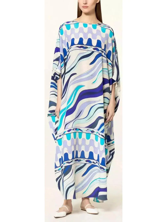 Fiamme-Print Silk Maxi Dress - Branna Couture