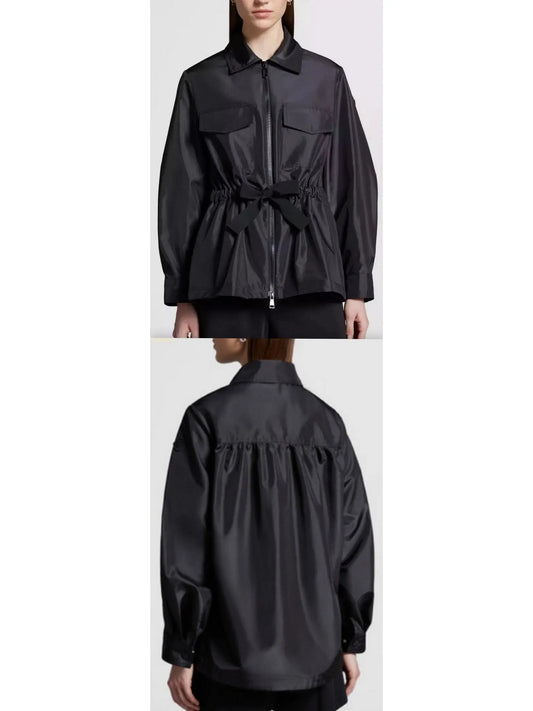 Field Jacket with Tie String Waist in Black - Branna Couture