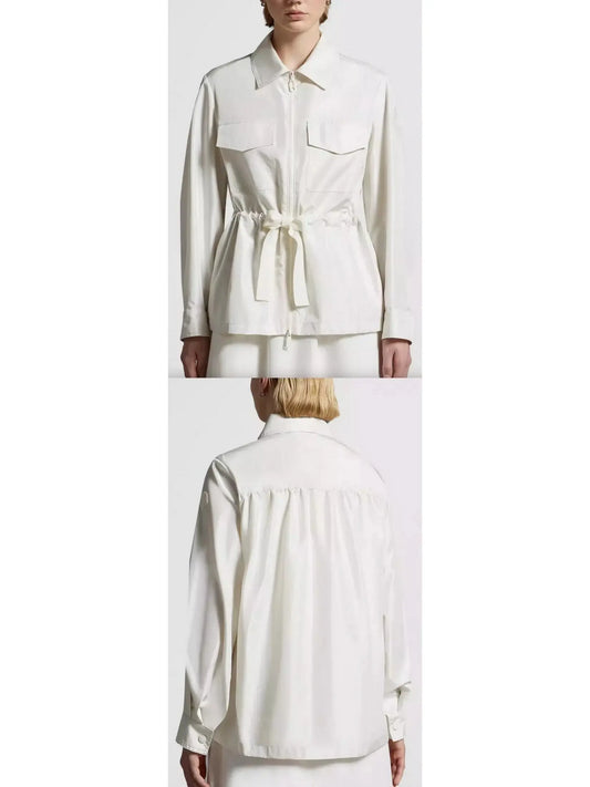 Field Jacket with Tie String Waist in White - Branna Couture