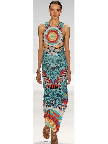 Fitted Column Jersey Silk Strapless Printed Long Dress - Branna Couture